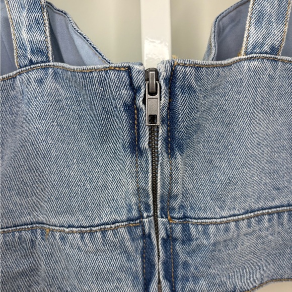 AFRM Light Wash Denim Cutout Crop Top - Light Blue - Picture 5 of 10